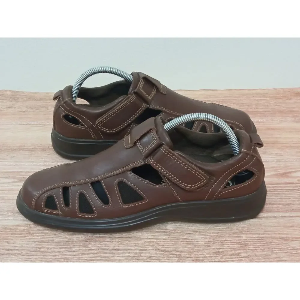 Men's Sandals Shoes Mexican Cklass Brown Leather Hook & Loop Size Size 9